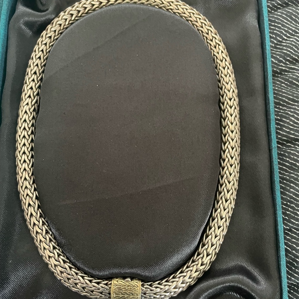 John Hardy Two-Tone Sterling Silver and 18K Gold Classic Woven Chevron Necklace - Picture 10 of 11